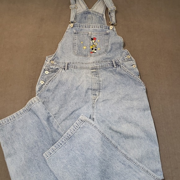 VTG Mickey Unlimited Overalls Womens Size Large Embroidered Cotton Minnie Pluto - Picture 2 of 16